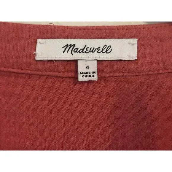 Madewell Sz 4 Cotton Gauze Baby Doll Dress Deep Coral Button Front Mini Pockets - Picture 6 of 6